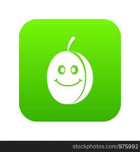 Fresh smiling plum icon digital green for any design isolated on white vector illustration. Fresh smiling plum icon digital green