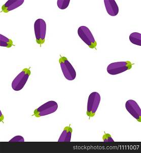 Fresh summer vegetable seamless pattern. Creative vector illustration with retro style background ornament with random ordered eggplant or aubergine vegetables in bright purple and violet colors. Violet aubergine fresh vegetable seamless pattern