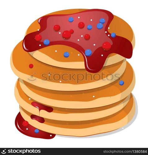 Fresh tasty hot pancakes with sweet maple syrup. Cartoon icon isolated on background. Vintage restaurant sign. Vector illustration, eps10.. Vector illustration. Fresh tasty hot pancakes with sweet maple syrup. Cartoon icon isolated on background. Vintage restaurant sign.