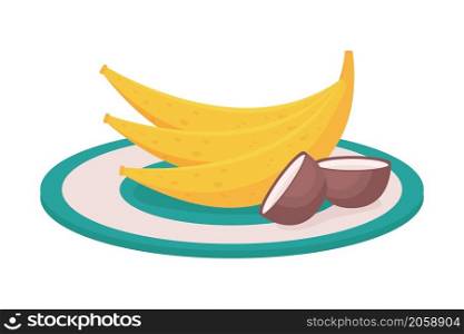 Fresh tropical fruits on plate semi flat color vector object. Realistic item on white. Healthy vegan eating isolated modern cartoon style illustration for graphic design and animation. Fresh tropical fruits on plate semi flat color vector object