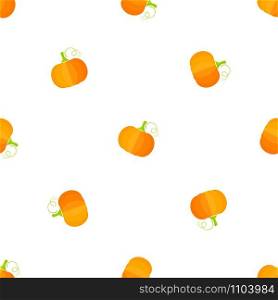 Fresh vegetable seamless pattern. Modern texture background design with randomly ordered pumpkin or squash vegetables in natural orange and yellow colors. Cute vector illustration for restaurant menu. Orange squash fresh vegetable seamless pattern