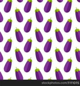 Fresh vegetable seamless pattern. Trendy background ornament with eggplant or aubergine vegetables in bright purple and violet colors. Creative vector illustration for diet decor or vintage wallpaper. Purple brinjal fresh vegetable seamless pattern