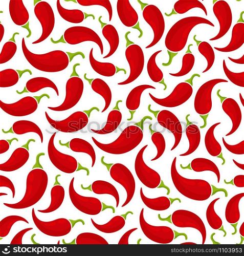 Fresh vegetable seamless pattern. Trendy food design background in modern red colors with chilli or jalapeno pepper vegetables. Creative vector illustration for healthy diet decor or vintage wallpaper. Red chili pepper vegetable seamless pattern