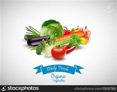 Fresh Vegetable with blue ribbon on a white background.vector