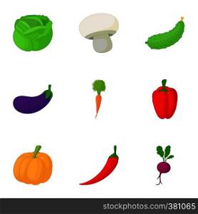 Fresh vegetables icons set. Cartoon illustration of 9 fresh vegetables vector icons for web. Fresh vegetables icons set, cartoon style