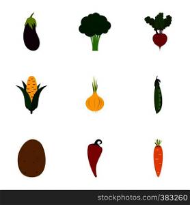 Fresh vegetables icons set. Flat illustration of 9 fresh vegetables vector icons for web. Fresh vegetables icons set, flat style