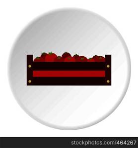 Fresh vegetables in a box icon in flat circle isolated vector illustration for web. Fresh vegetables in a box icon circle