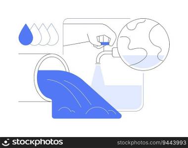 Fresh water overuse abstract concept vector illustration. Water pours from the pipe, ecological problems, natural resources overconsumption, agricultural irrigation abstract metaphor.. Fresh water overuse abstract concept vector illustration.