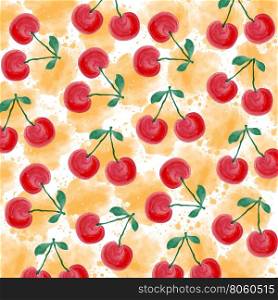 Fresh watercolor summer background with cherries, vector format