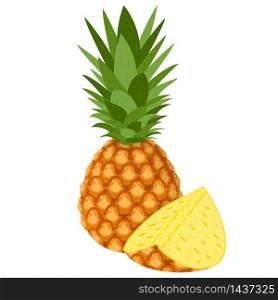 Fresh whole and half pineapple fruit isolated on white background. Summer fruits for healthy lifestyle. Organic fruit. Cartoon style. Vector illustration for any design. Fresh whole and half pineapple fruit isolated on white background. Summer fruits for healthy lifestyle. Organic fruit. Cartoon style. Vector illustration for any design.