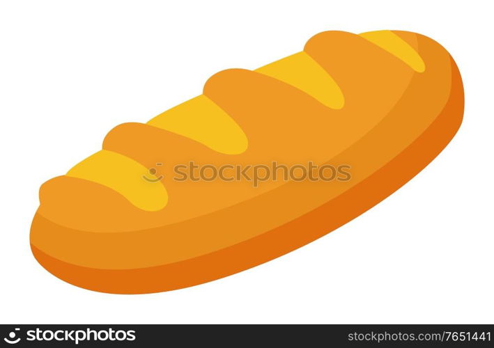 Freshly baked loaf of bread. Isolated food used for snacks and addition to main course. Traditional cuisine. Product in closeup made of wheat flour. Gastronomic dish in shop. Vector in flat style. Loaf of Bread in Closeup, Icon of Fresh Baked Food