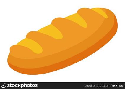 Freshly baked loaf of bread. Isolated food used for snacks and addition to main course. Traditional cuisine. Product in closeup made of wheat flour. Gastronomic dish in shop. Vector in flat style. Loaf of Bread in Closeup, Icon of Fresh Baked Food