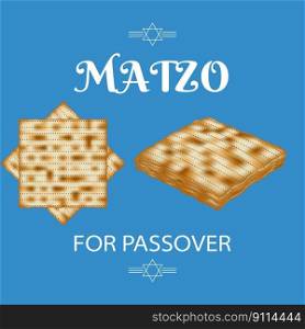 Freshly baked matzo bread, traditionally consumed during the Jewish holiday of Passover. Symbolizes the Israelites’ hasty departure from Egypt, without enough time for their bread to rise. Vector.. Matzo bread, a symbolic food holiday of Passover