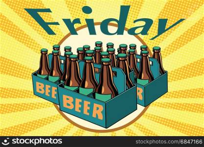 Friday and a lot of beer. Friday and a lot of beer. Pop art retro vector illustration. Friday and a lot of beer