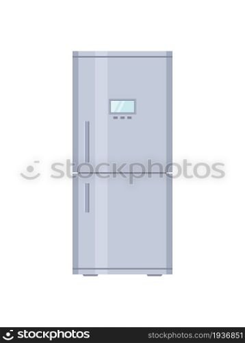 Fridge. Closed refrigerator with freezer. Empty fridge with door and shelf for kitchen. Inside modern machine for storage, cold of products. Cartoon illustration in flat style. Isolated icon. Vector.. Fridge. Closed refrigerator with freezer. Empty fridge with door and shelf for kitchen. Inside modern machine for storage, cold of products. Cartoon illustration in flat style. Isolated icon. Vector