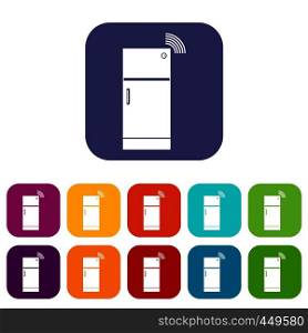Fridge icons set vector illustration in flat style In colors red, blue, green and other. Fridge icons set flat