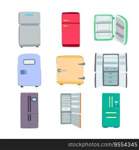 fridge set cartoon. freezer door, appliance food, domestic open fridge sign. isolated symbol vector illustration. fridge set cartoon vector illustration