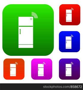 Fridge set icon color in flat style isolated on white. Collection sings vector illustration. Fridge set color collection