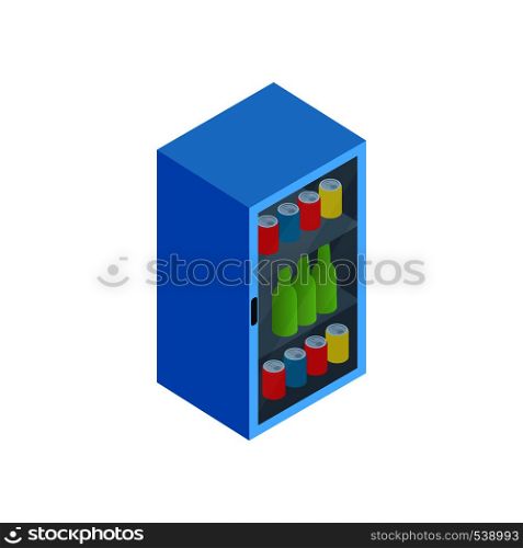 Fridge with refreshments drinks icon in isometric 3d style on a white background. Fridge with refreshments drinks icon