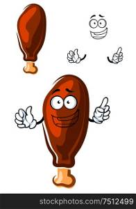 Fried chicken leg cartoon character showing attention gesture with happy face, for fast food or grill menu design. Cartoon fast food fried chicken leg