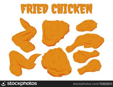 Fried chicken set isolated on white background - Vector illustration