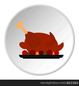 Fried chicken with tomatoes icon in flat circle isolated vector illustration for web. Fried chicken with tomatoes icon circle