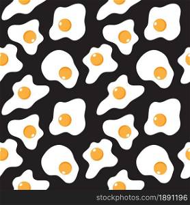 Fried egg food on black background seamless pattern. Vector illustration.
