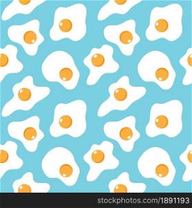 Fried egg food on blue background seamless pattern. Vector illustration.