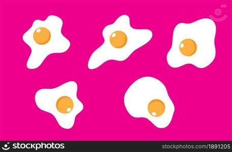 Fried egg food set on pink background. Vector illustration.