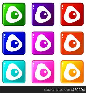 Fried egg icons of 9 color set isolated vector illustration. Fried egg set 9