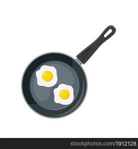 Fried eggs on frying pan icon. Kitchen utensils for cooking food. isolated on white background. Vector illustration in flat style.. Fried eggs on frying pan