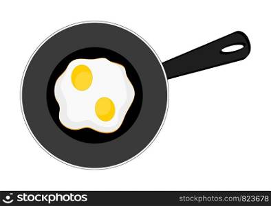 Fried eggs on pan on white background, breakfast omeletteer icon, stock vector illustration
