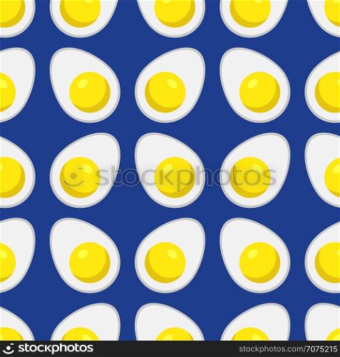 Fried Eggs Seamless Pattern on Blue Background. Fried Eggs Seamless Pattern