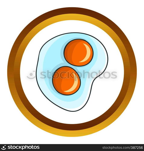 Fried eggs vector icon in golden circle, cartoon style isolated on white background. Fried eggs vector icon