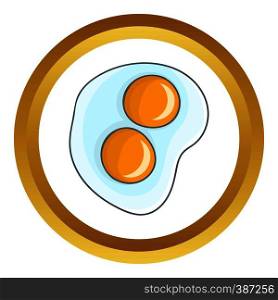 Fried eggs vector icon in golden circle, cartoon style isolated on white background. Fried eggs vector icon
