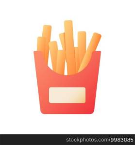 Fried potato sticks vector flat color icon. French fries for take away. Take out order of junk food. Fast delivery. Cartoon style clip art for mobile app. Isolated RGB illustration. Fried potato sticks vector flat color icon
