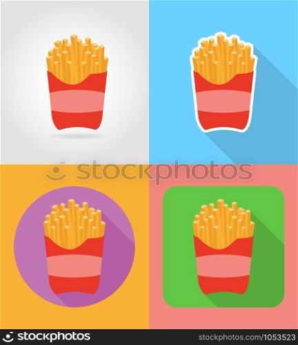 fried potatoes fast food flat icons with the shadow vector illustration isolated on background