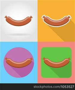fried sausage fast food flat icons with the shadow vector illustration isolated on background