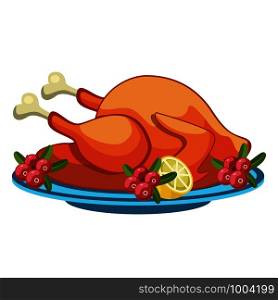 Fried turkey, fried chicken. with cranberries. Traditional meal on thanksgivingday. vector illustration