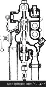 Friedman injector automatic reboot, T. latter type series, vintage engraved illustration. Industrial encyclopedia E.-O. Lami - 1875.