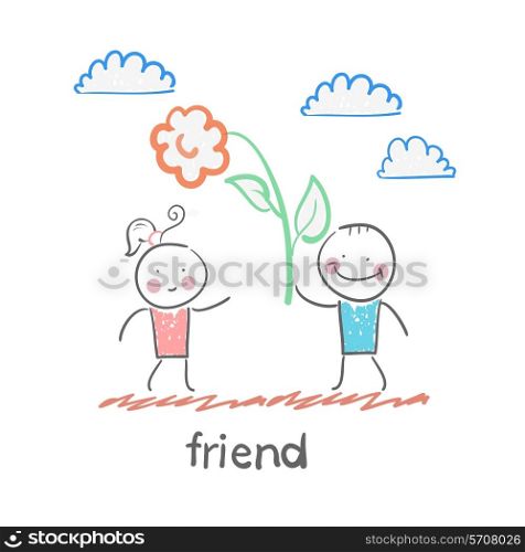 friend. Fun cartoon style illustration. The situation of life.