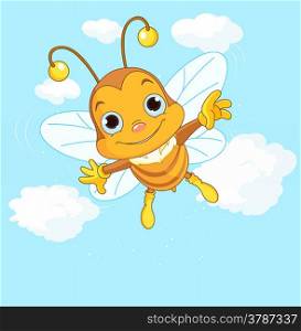 Friendly Cute Bee flying in the sky