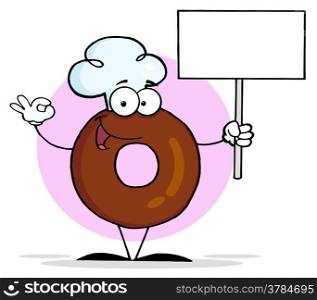 Friendly Donut Cartoon Character Holding A Blank Sign