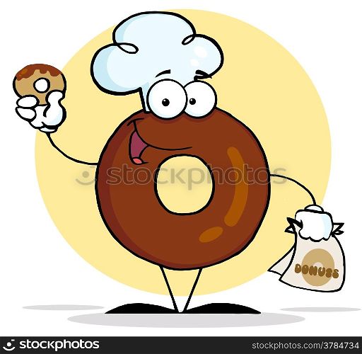 Friendly Donut Cartoon Character Holding A Donut