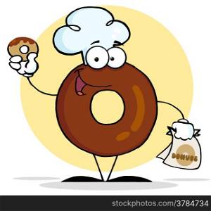 Friendly Donut Cartoon Character Holding A Donut
