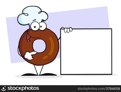 Friendly Donut Cartoon Character Presenting A Blank Sign