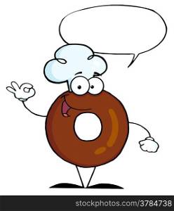 Friendly Donut Cartoon Character With Speech Bubble
