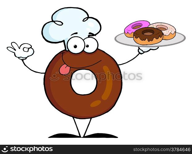 Friendly Donut Chef Cartoon Character Holding A Donuts