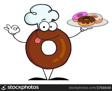 Friendly Donut Chef Cartoon Character Holding A Donuts