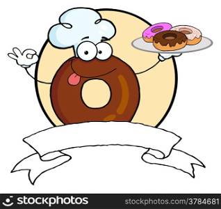 Friendly Donut Chef Cartoon Character Holding A Donuts Banner